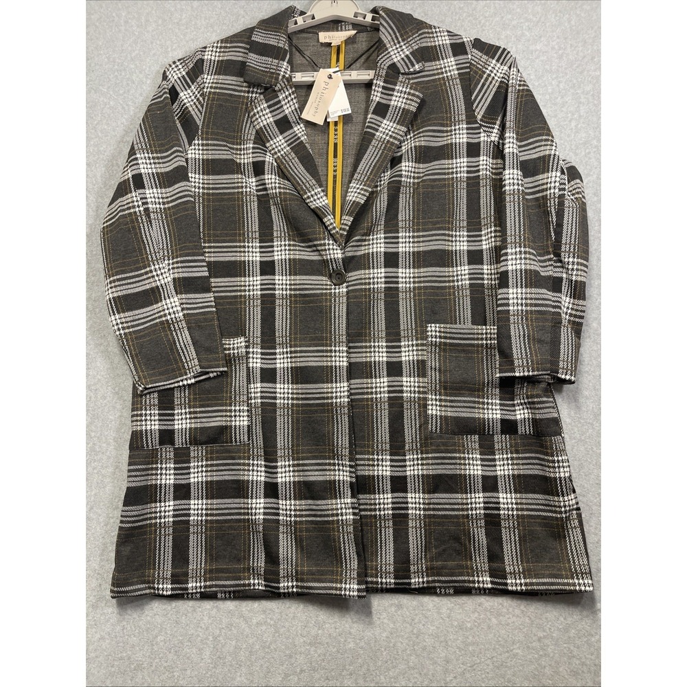 Philosophy Womens Black White Plaid Long Sleeve Blazer Office Wear Work Sz 1X